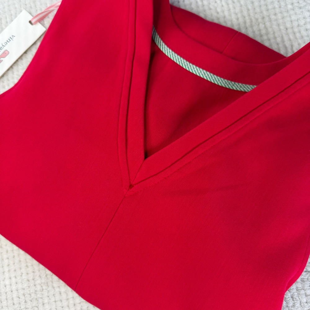Vineyard Vines Red Party Dress Calypso Red Ruffle Hem V-Neck 7Q0733-786 XL
